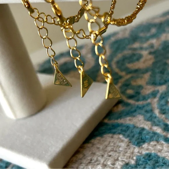 🏖️NWT 3-Piece Bracelet Set. Dainty Chain Link. 14k Gold Plated - Picture 8 of 10